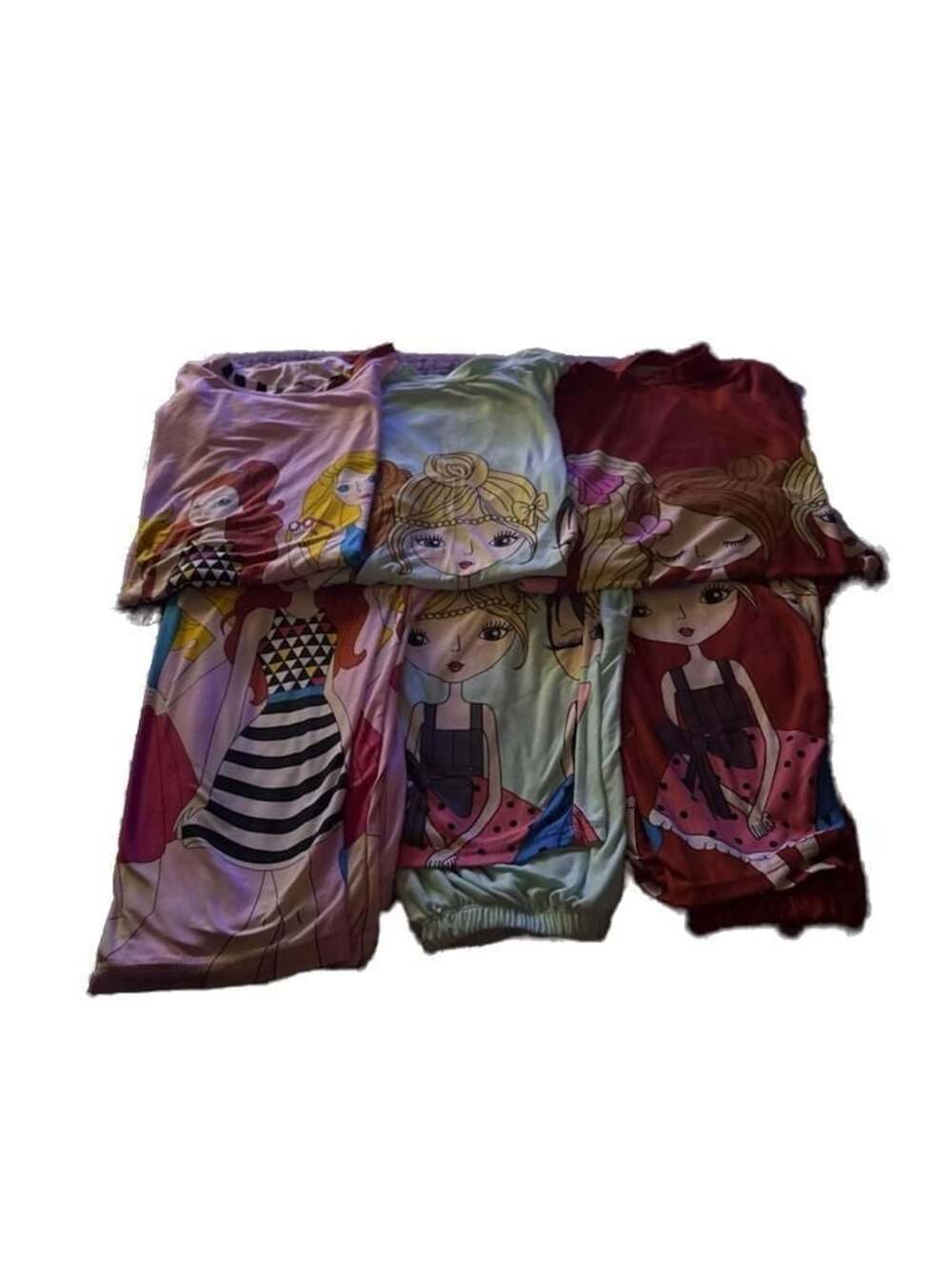 Lot of 3 Vintage Inspired Y2K Style Girl Graphic Print Long Pajama Sets